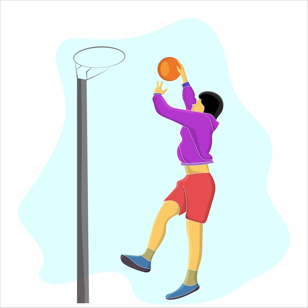 menino jogando basquete design de ilustração vetorial plana