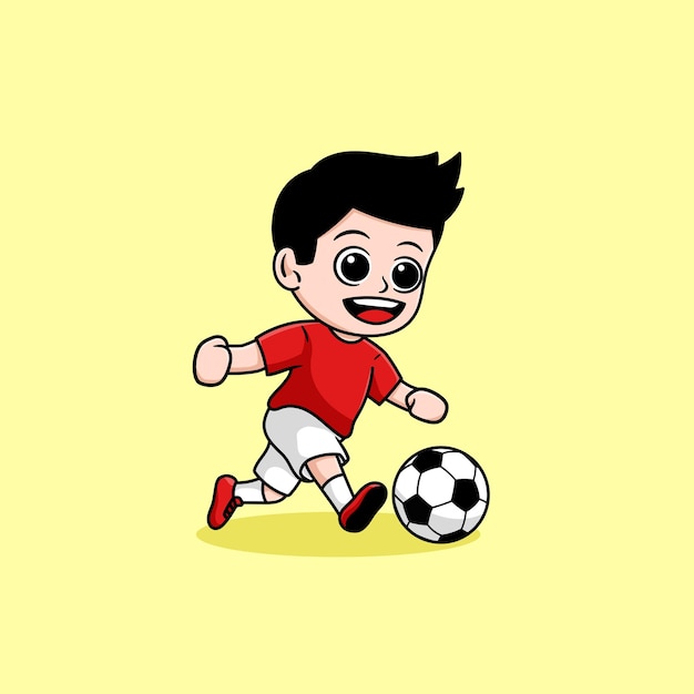 Vetor menino jogando futebol desenho animado de futebol