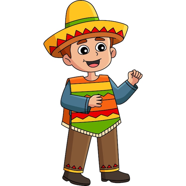 Menino mexicano desenho animado ilustração de clipart colorido