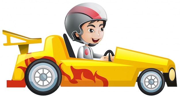 Menino Que Conduz Um Carro De Corrida Royalty Free SVG, Cliparts