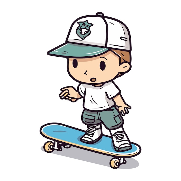 Vetor menino patinando ilustração vetorial de desenho animado colorido isolado em fundo branco