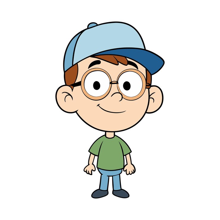 Vetor menino sorridente com boné e óculos ilustração vetorial de desenho animado em fundo branco