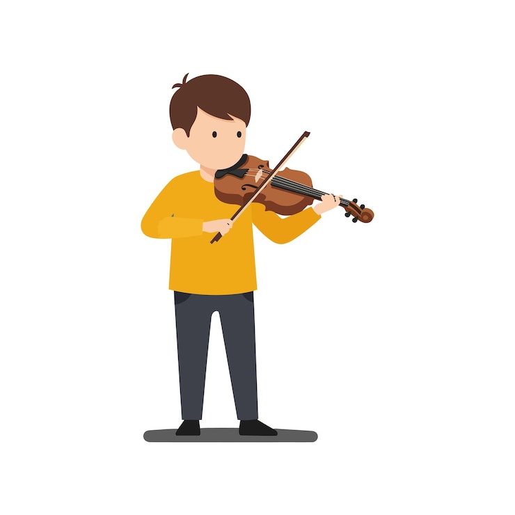 Vetor menino tocando violino em ilustração vetorial de estilo de design plano minimalista