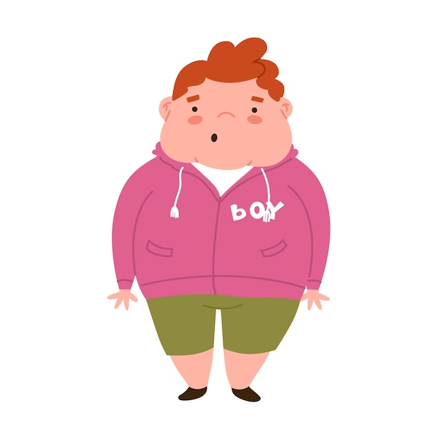 Menino triste em depressão senta-se em um banco Vergonha para a obesidade A criança gorda está sofrendo Pare de comer demais das crianças Doenças do trato gastrointestinal Estilo simples em ilustração vetorial