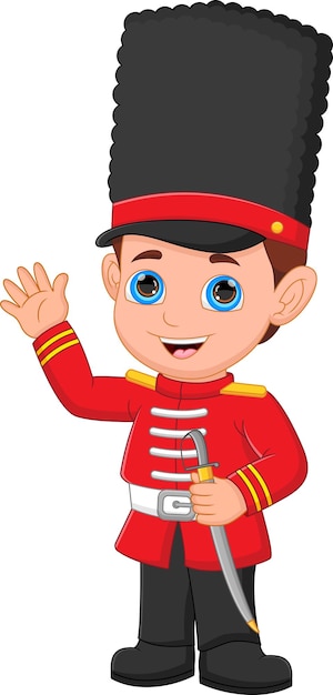 menino vestindo uma fantasia da guarda real britânica