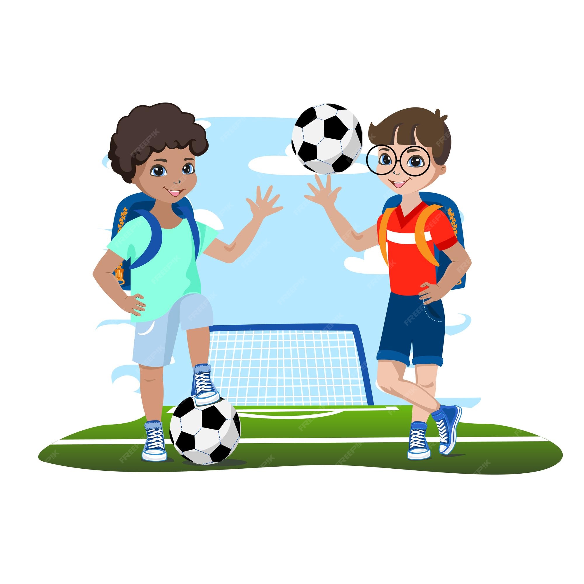 Caçoa O Jogo De Futebol Meninos Que Jogam O Futebol Do Futebol No Campo De  Esporte Da Escola Ilustração Do Vetor Dos Desenhos Ani Ilustração do Vetor  - Ilustração de infância, isolado