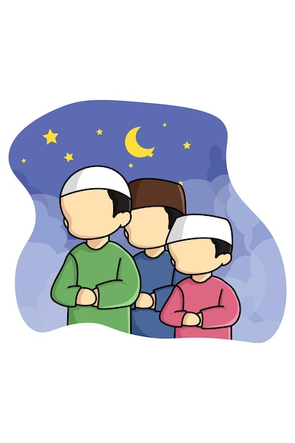 Meninos muçulmanos rezando ilustração dos desenhos animados de tarawih