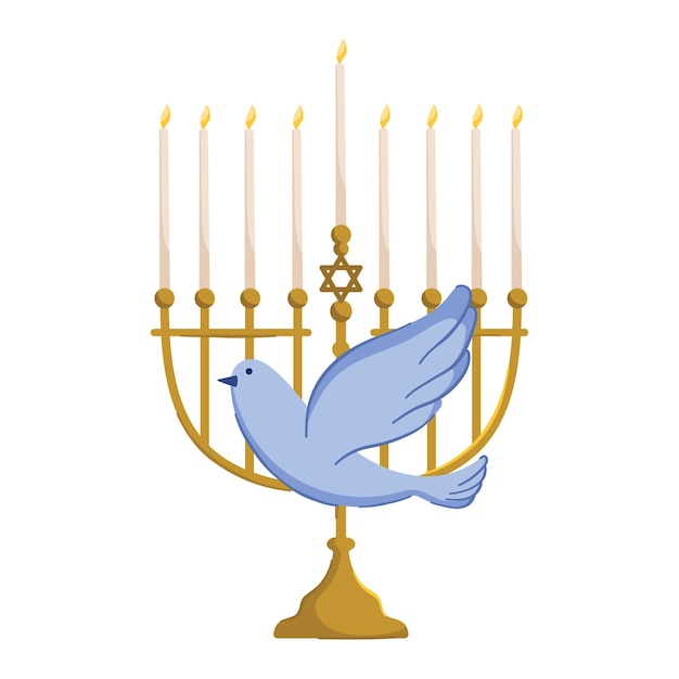 Menorah com pomba vector clipart. ilustração do símbolo judaico. feriados de hanukkah