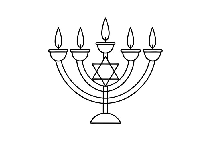 Vetor menorah ilustração vetorial elegante candelabro de hanukkah com velas e chamas minimalista