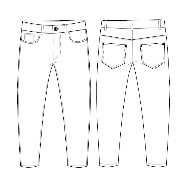 Mens Denim Long Pant moda esboço plano jeans calça de moda modelo de ilustração