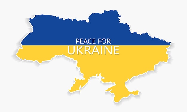 Vetor mensagem de paz para a ucrânia no mapa da ucrânia nas cores da bandeira nacional pare a guerra na bandeira da ucrânia