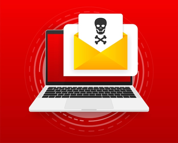 Mensagem de vírus de e-mail Alerta no documento na tela do computador Verificação de problemas Ilustração vetorial