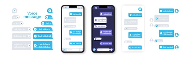 Vetor mensagem de voz na maquete do smartphone. modelo de bolha de fala de bate-papo. mensageiro de áudio do smartphone. vetor