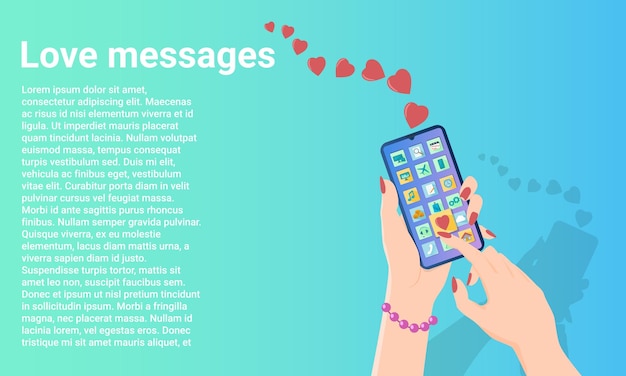 Mensagens de amor as pessoas enviam uns aos outros emoticons e corações cartaz em estilo de negócios