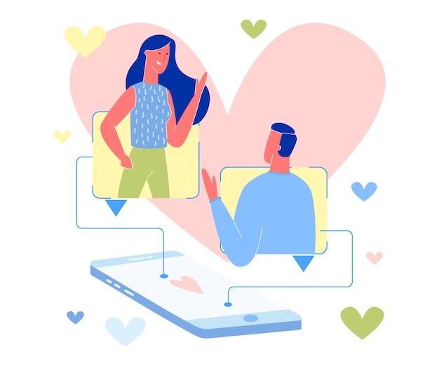 Vetor mensagens de casal na internet. aplicativo de namoro on-line