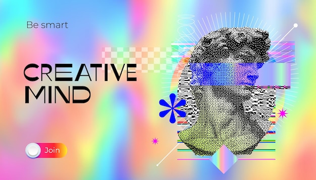 Mente criativa. Brainstorm ou ideia criativa, conceito inteligente com imagem vetorial pixel David
