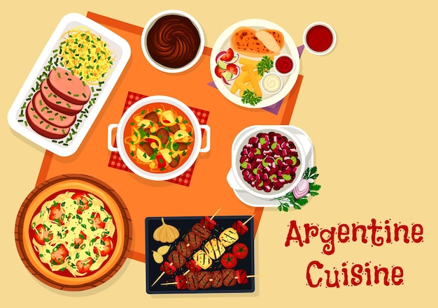 Menu de almoço de cozinha argentina com ícone de sobremesa