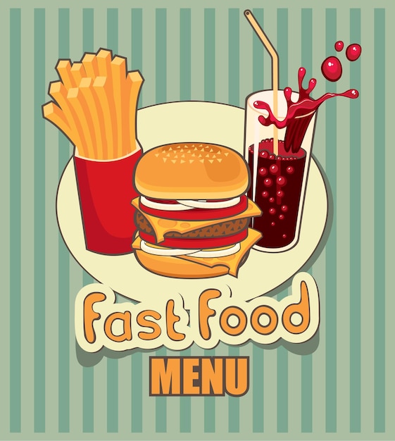 menu de batatas fritas, cheeseburger e cola
