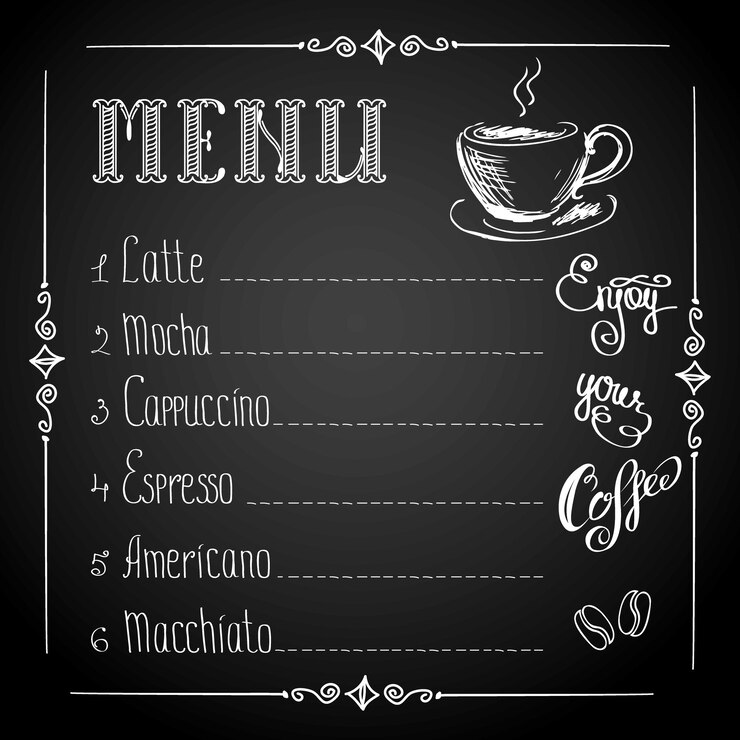 Vetor menu de café na ilustração vetorial de fundo preto