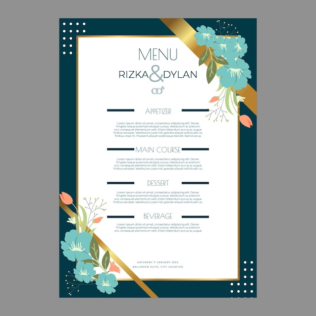 Vetor menu de casamento floral