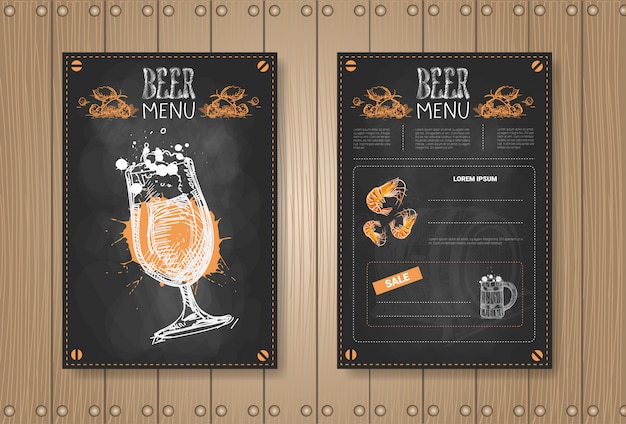 Menu de cerveja cenografia para restaurante cafe pub riscado