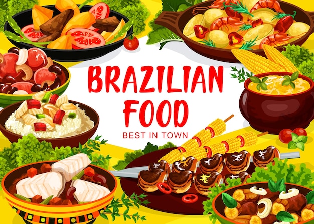 Vetor menu de comida de cozinha brasileira feijoada e churrasco