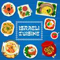 Vetor menu de comida de cozinha israelense cobre pratos de israel