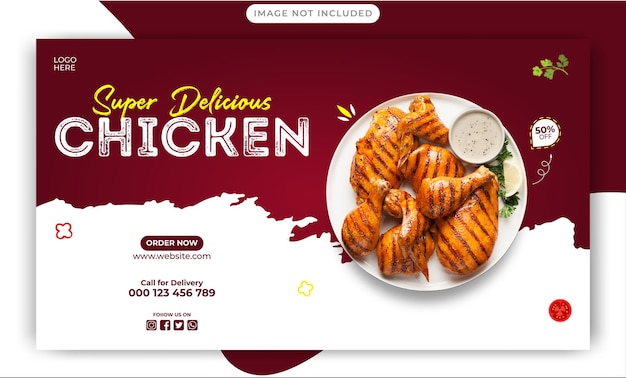 menu de comida de frango frito e modelo de banner da web de restaurante