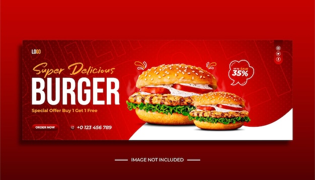 Menu de comida de hambúrguer delicioso e modelo de design de banner da web