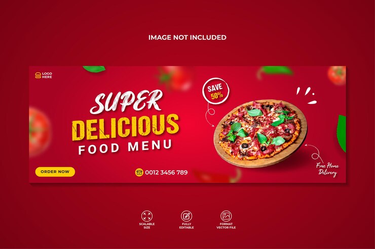 Menu de comida de pizza deliciosa e modelo de banner de capa do facebook do restaurante Premium Vector