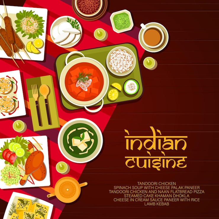 Vetor menu de comida de restaurante indiano