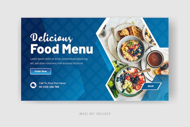 Menu de comida deliciosa Vetor premium de design de miniaturas do YouTube