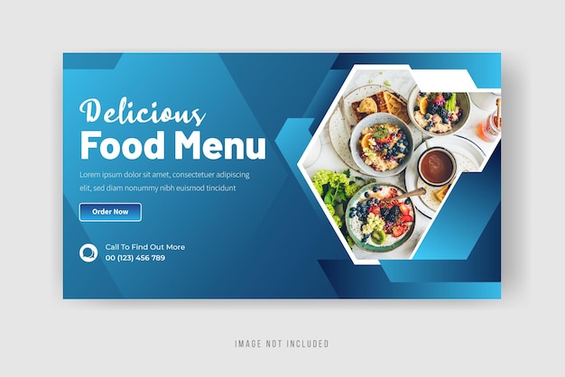 Menu de comida deliciosa Vetor premium de design de miniaturas do YouTube