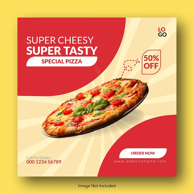 Menu de comida e modelo de banner de mídia social de pizza saborosa