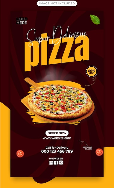 Vetor menu de comida e pizza deliciosa modelo de história do instagram e facebook