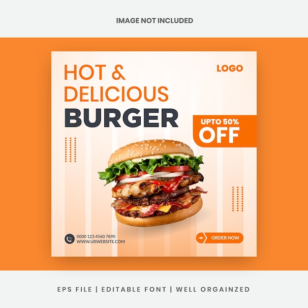 Menu de comida e restaurante hambúrguer modelo de banner de mídia social