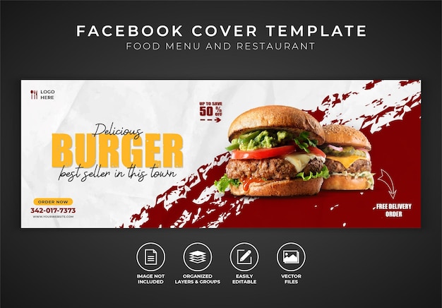 Vetor menu de comida e restaurante modelo de capa para facebook