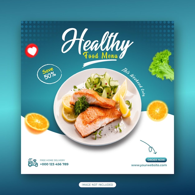 Menu de comida saudável e mídia social vegetal e modelo de banner de postagem do instagram