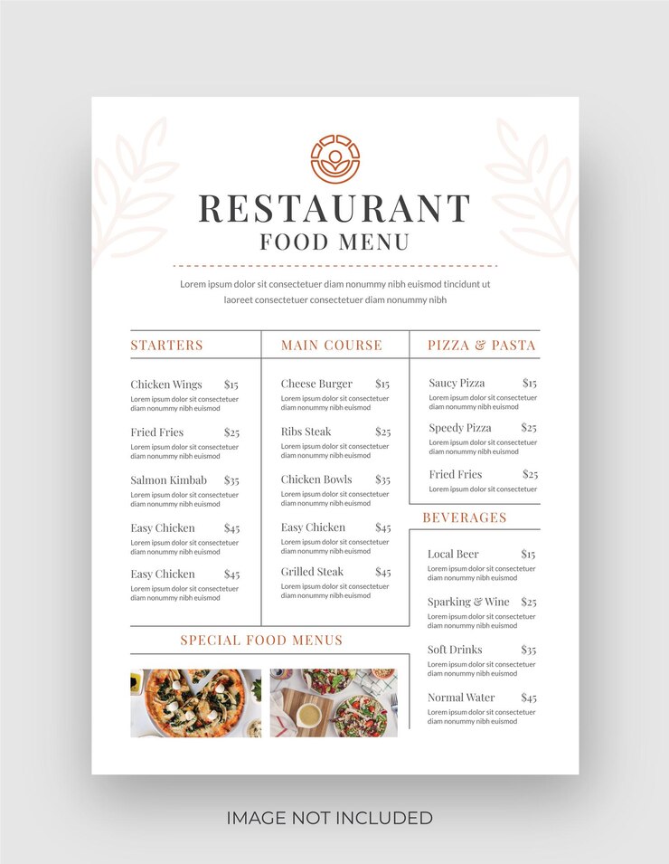 Vetor menu de comida simples restaurante café modelo vetor fast food flyer design limpo