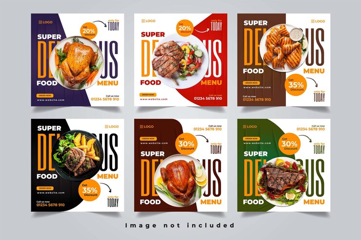Menu de comida super delicioso Banner de mídia social e conjunto de modelos de postagem do Instagram