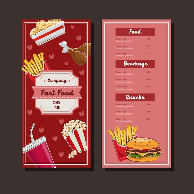 Menu de fast food no estilo doodle