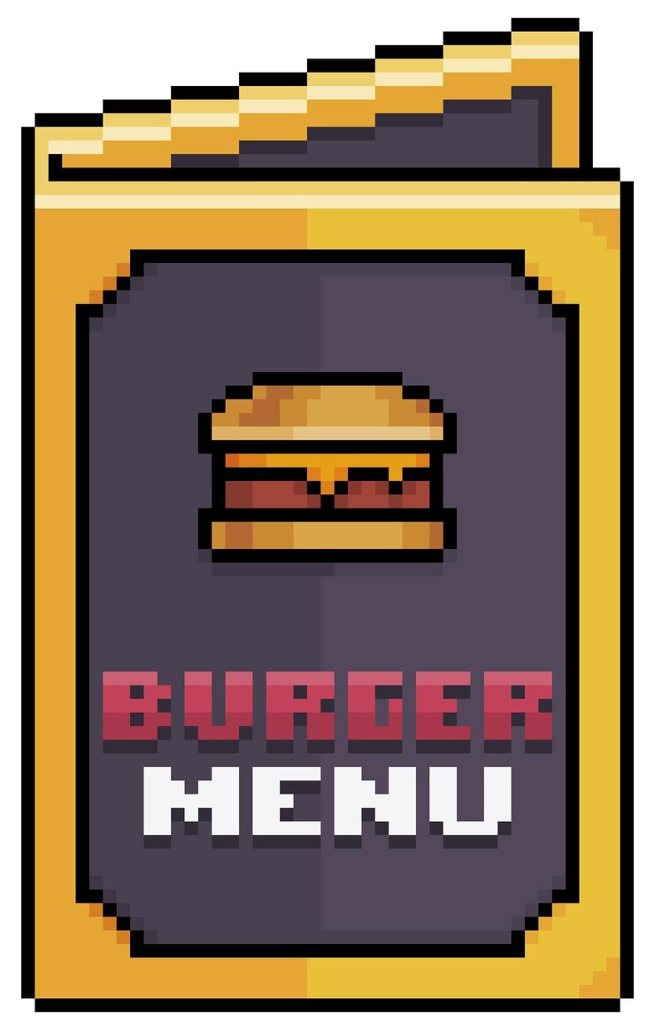 Vetor menu de hambúrguer de pixel art, ícone de vetor de menu de papel para jogo de 8 bits em fundo branco
