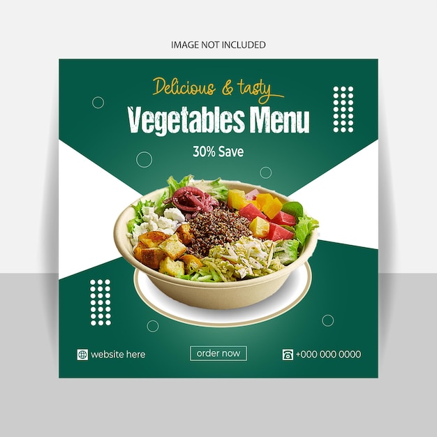 Menu de mídia social para legumes e frutas e legumes é modelo exibido