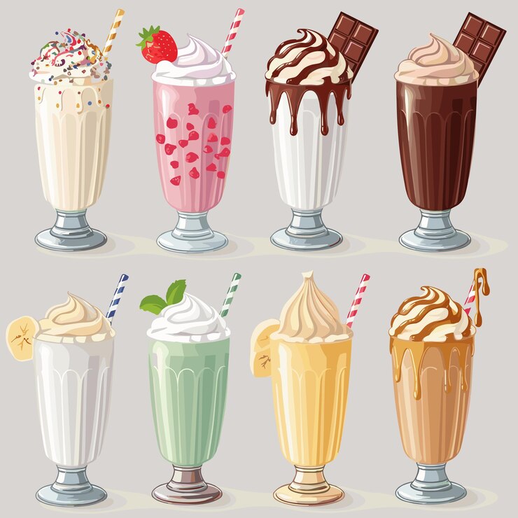 Vetor menu de milkshake com diferentes vetores de sabor