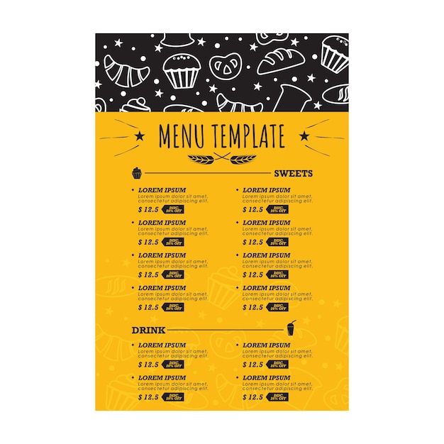 Vetor menu de padaria amarelo preto vector