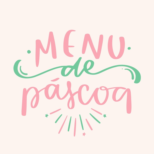 Vetor menu de páscoa. menu de páscoa em português brasileiro. letras de mão modernas. vetor.