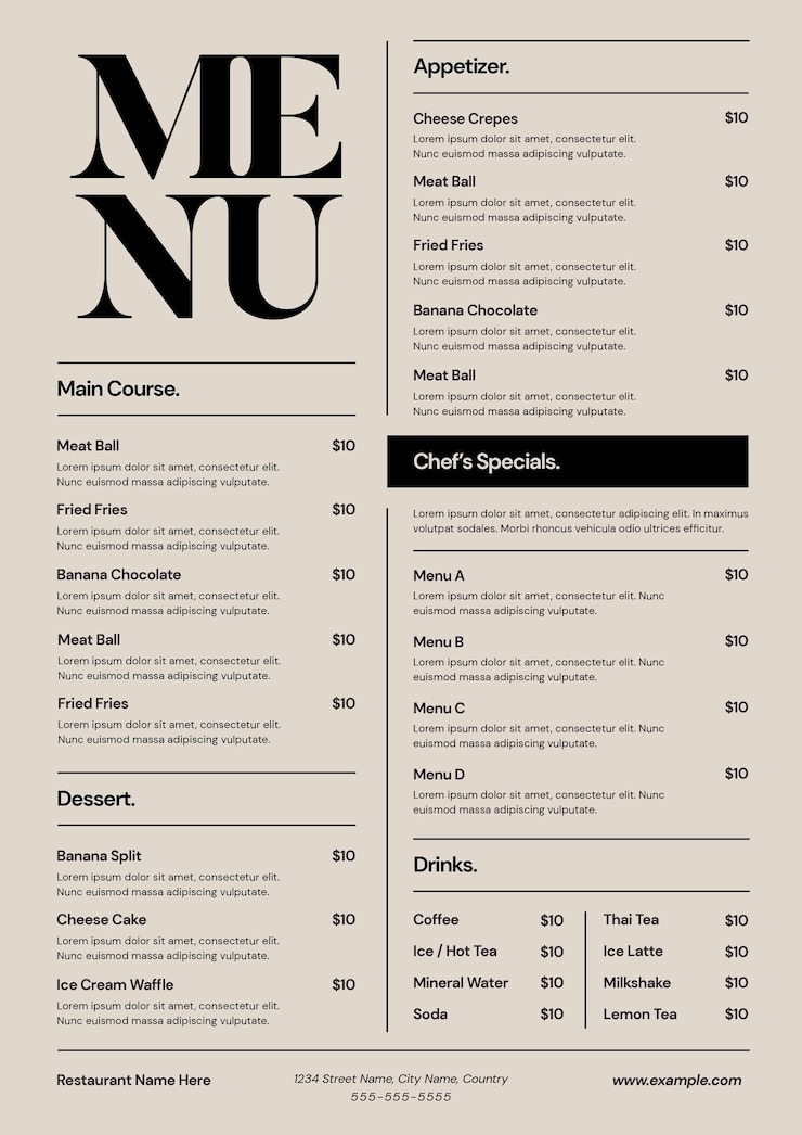 Vetor menu de refeições