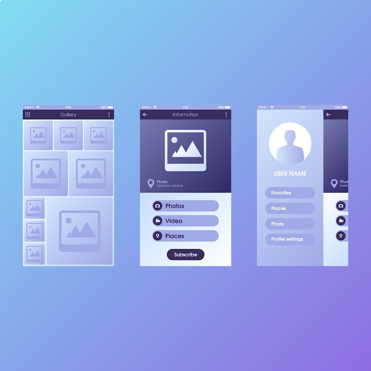 Vetor menu de registro em branco azul e roxo no aplicativo ou no site em cores claras e escuras