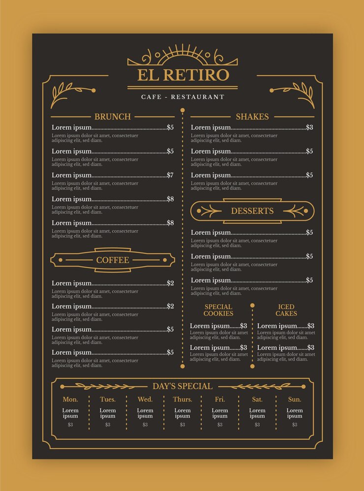 Vetor menu de restaurante digital