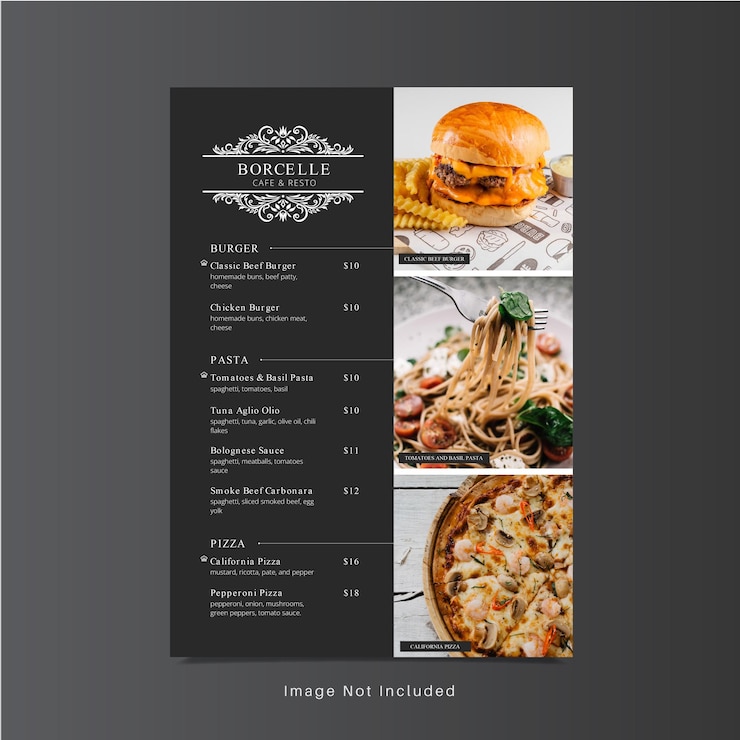 Vetor menu de restaurante e café elegante preto escuro